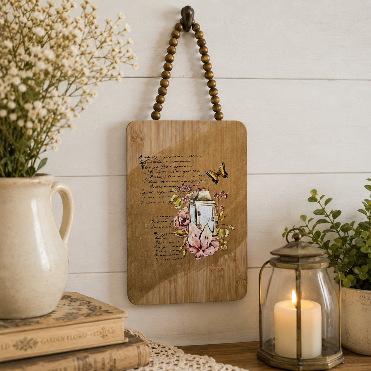 Rustic Floral Lantern Hanging Decor