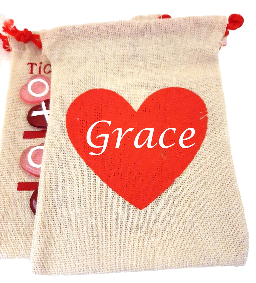 Valentines Day Tic Tac Toe Bags / Valentines Day / Personalized Name / Candy Bags / Travel Game / Portable / Classroom Gift