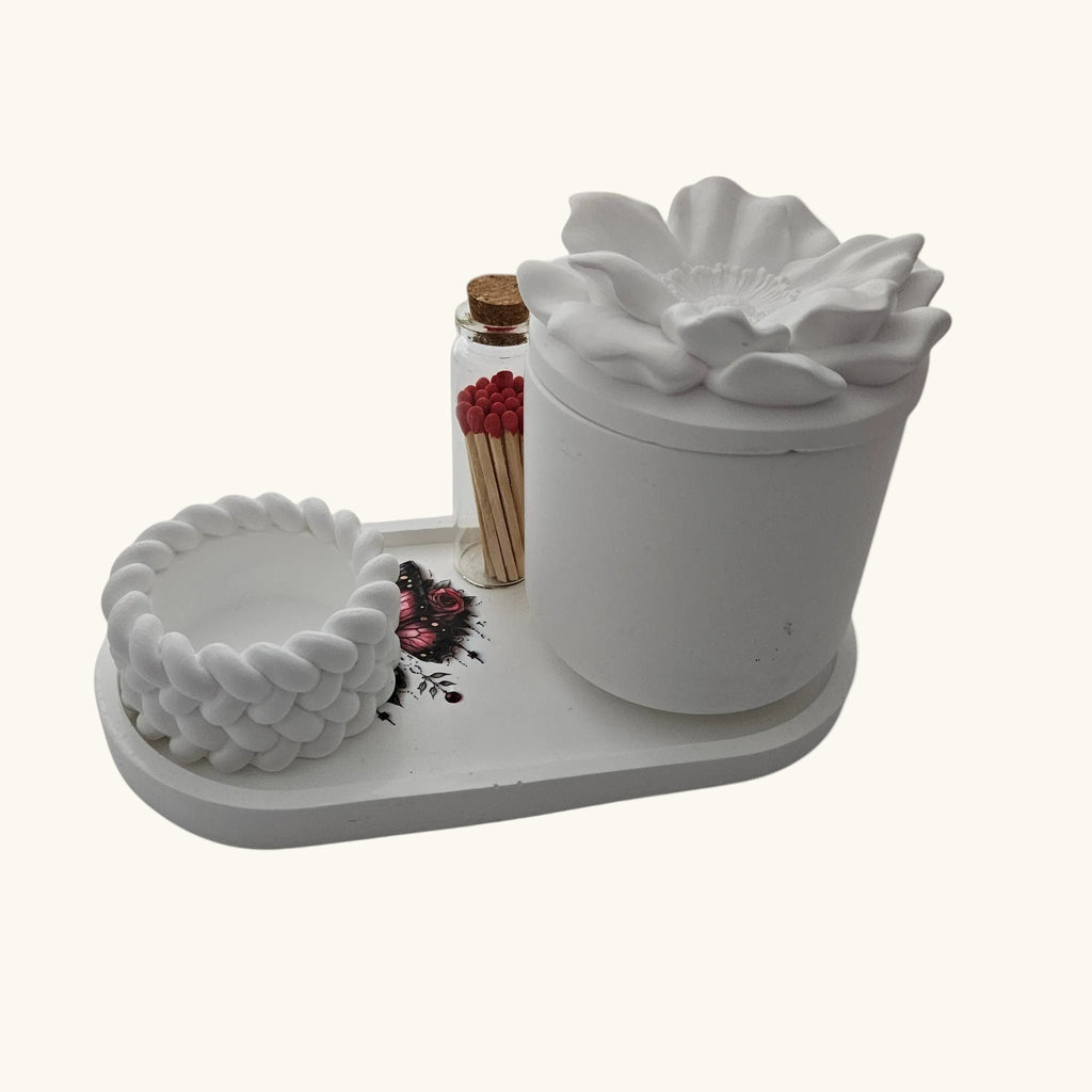 Rose Shaped Storage Jar Candle Vessel Tray Set