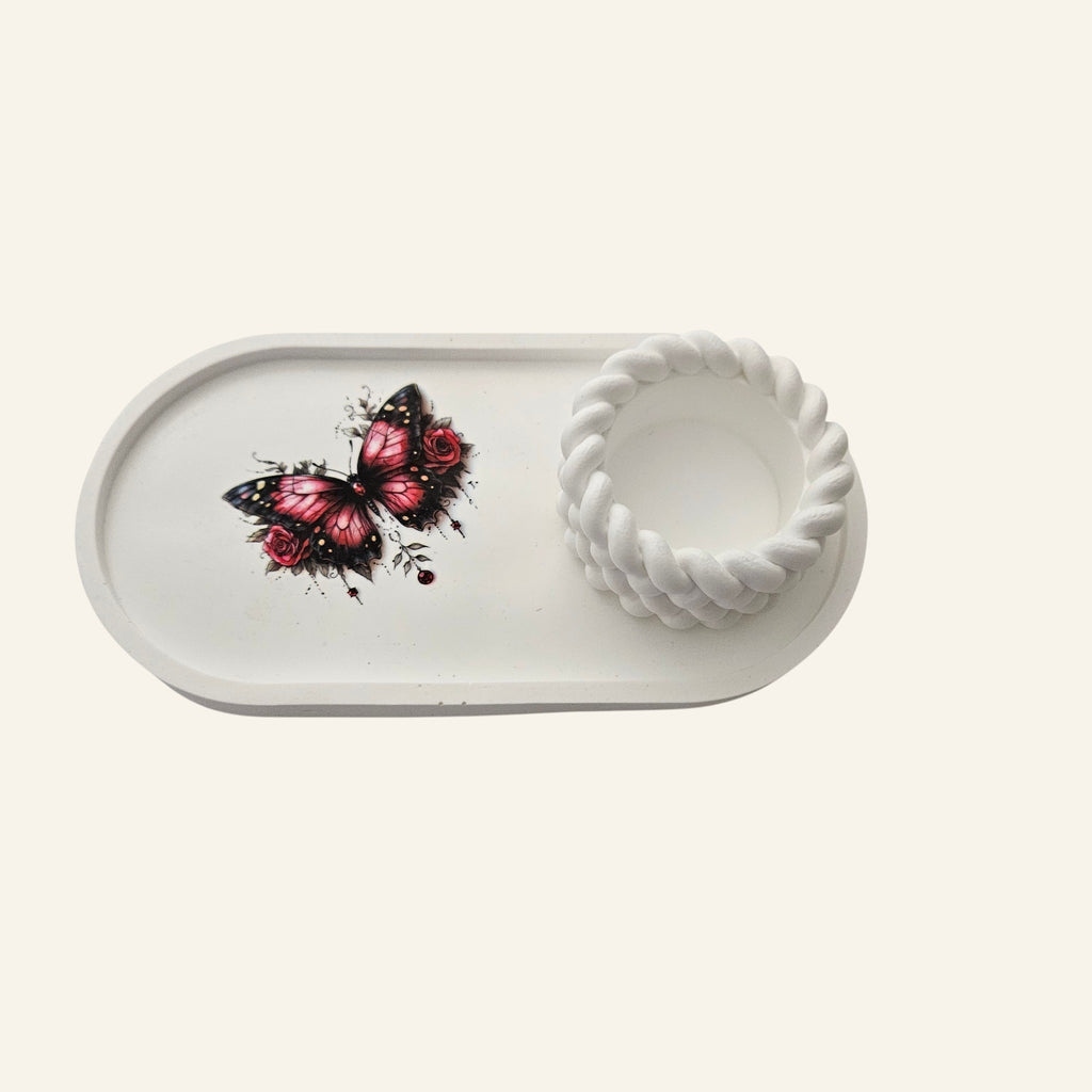 Rose Shaped Storage Jar Candle Vessel Tray Set
