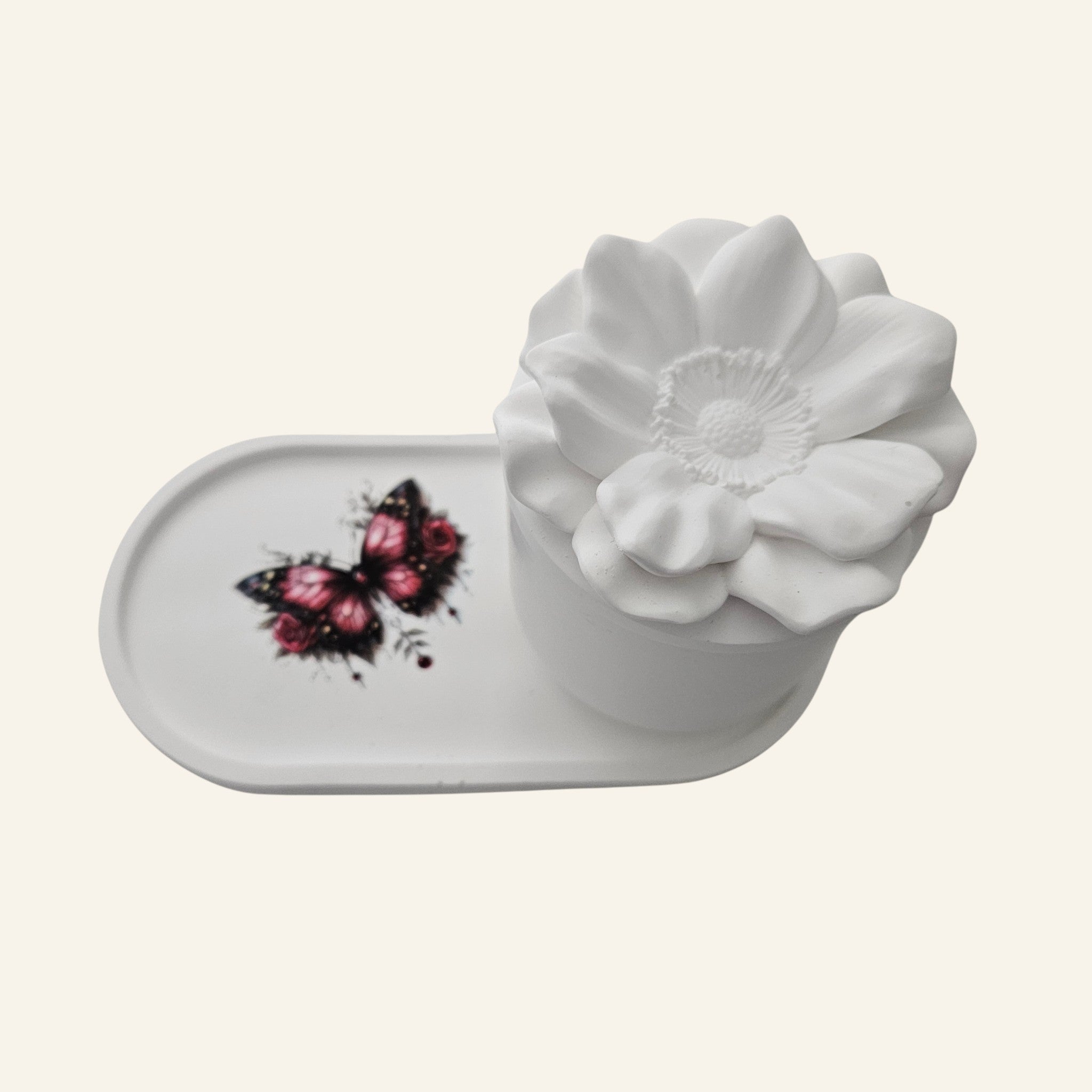 Rose Shaped Storage Jar Candle Vessel Tray Set