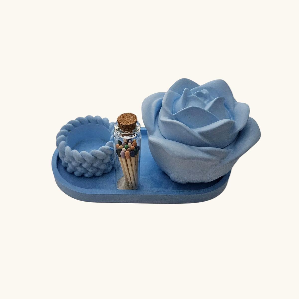 Rose Shaped Storage Jar Candle Vessel Tray Set