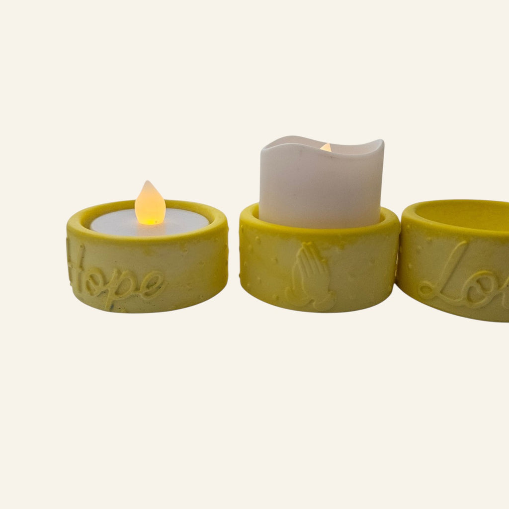 Handmade Ceramic Resin Tealight Holder Set of 4 Hope Love Live Praying Hands