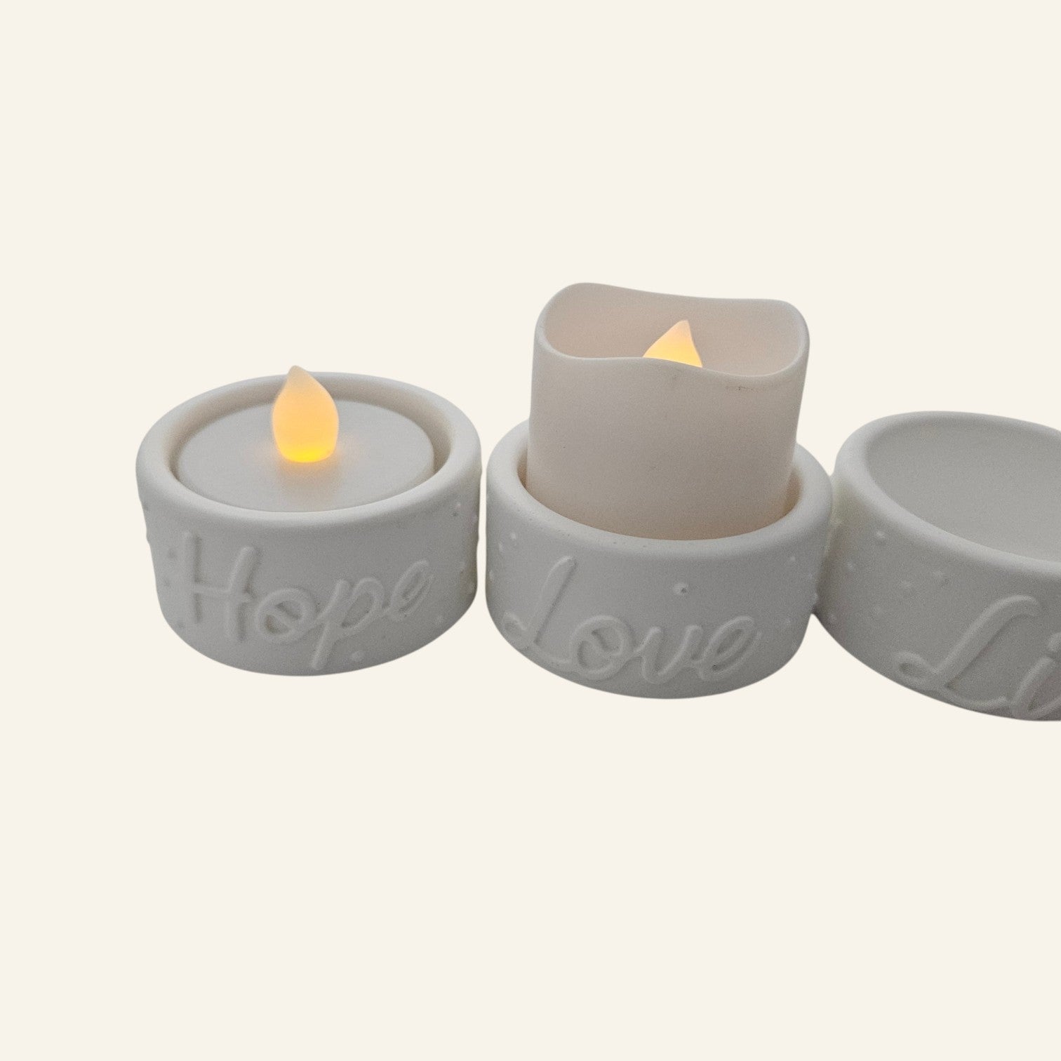 Handmade Ceramic Resin Tealight Holder Set of 4 Hope Love Live Praying Hands