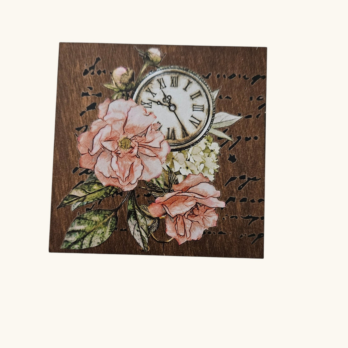 Floral Vintage Clock Wood Art Desk/Shelf Sitter