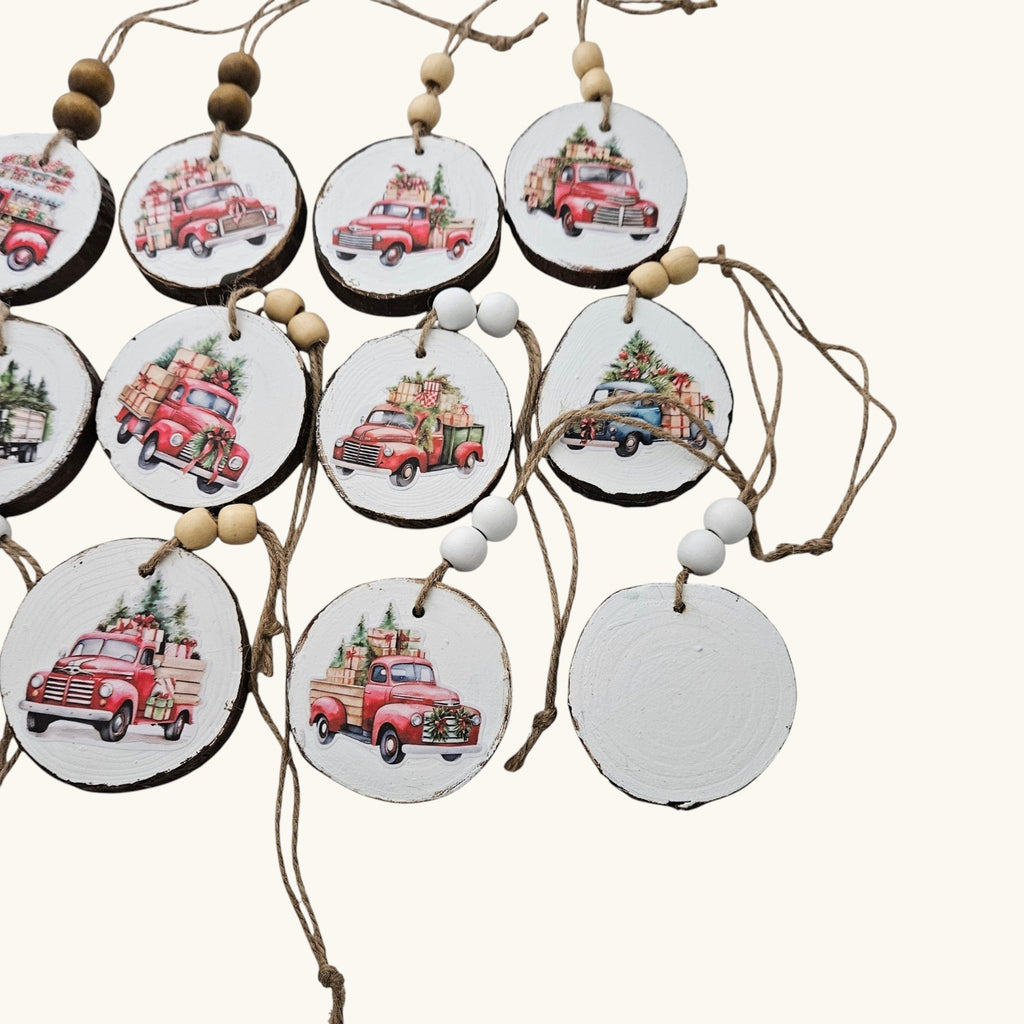 Handmade Wood Vintage Truck Christmas Ornaments Lot of 12