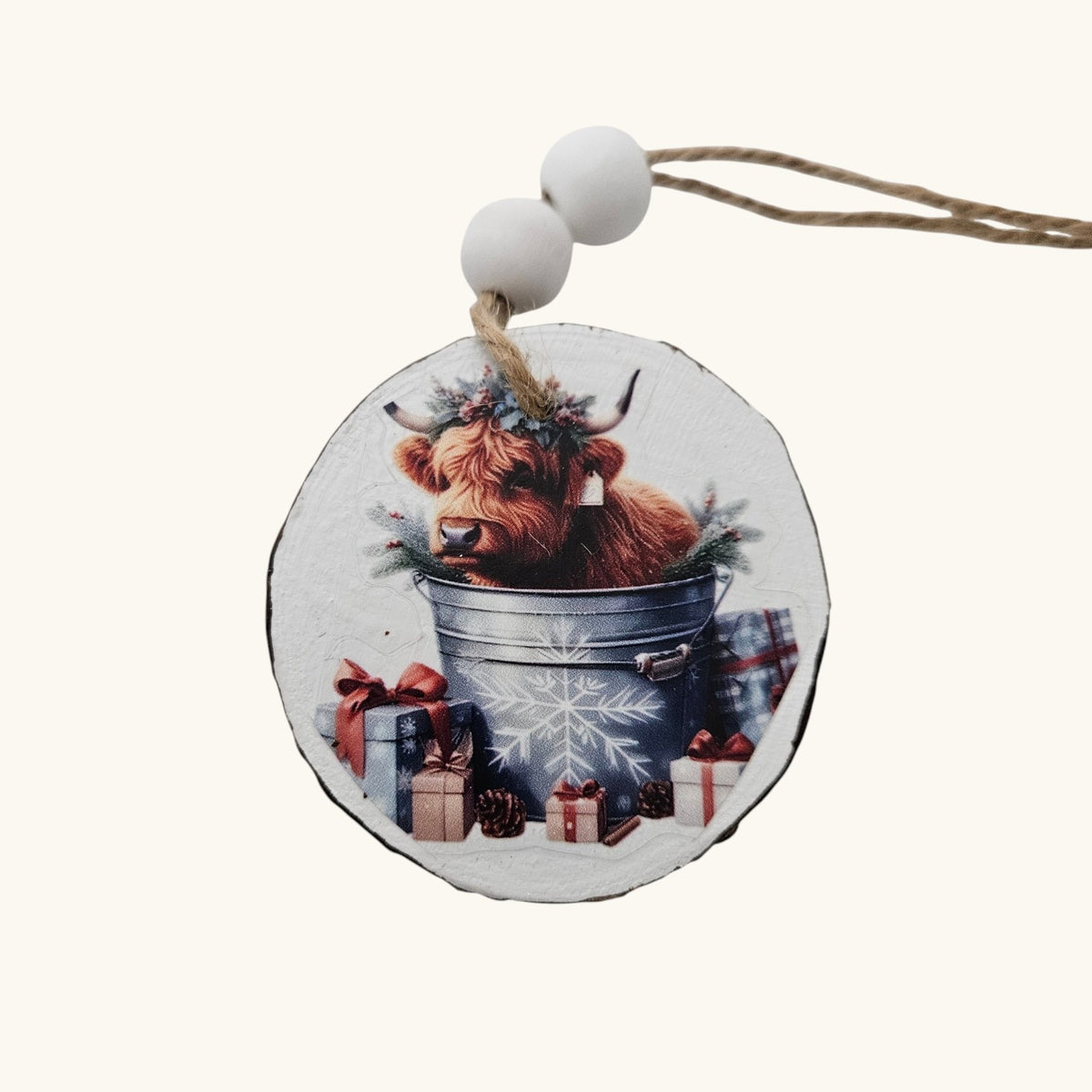 Handmade Wood Highland Cows Christmas Ornaments Lot of 12