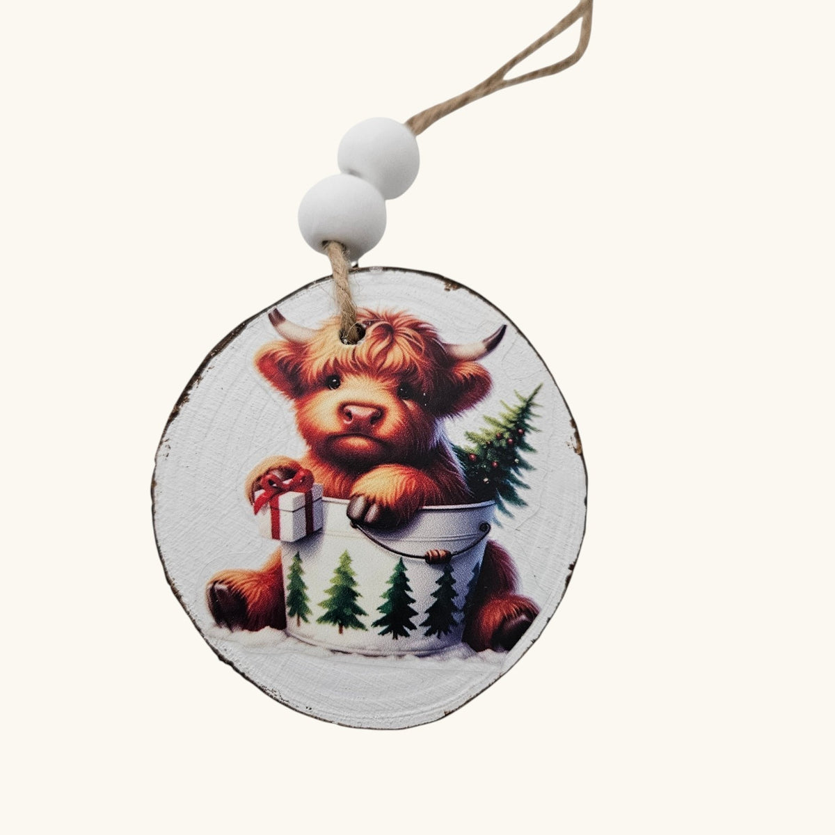Handmade Wood Highland Cows Christmas Ornaments Lot of 12
