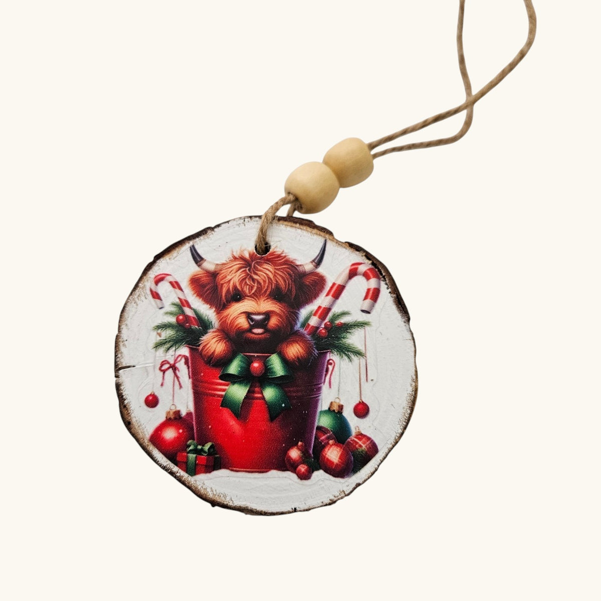 Handmade Wood Highland Cows Christmas Ornaments Lot of 12