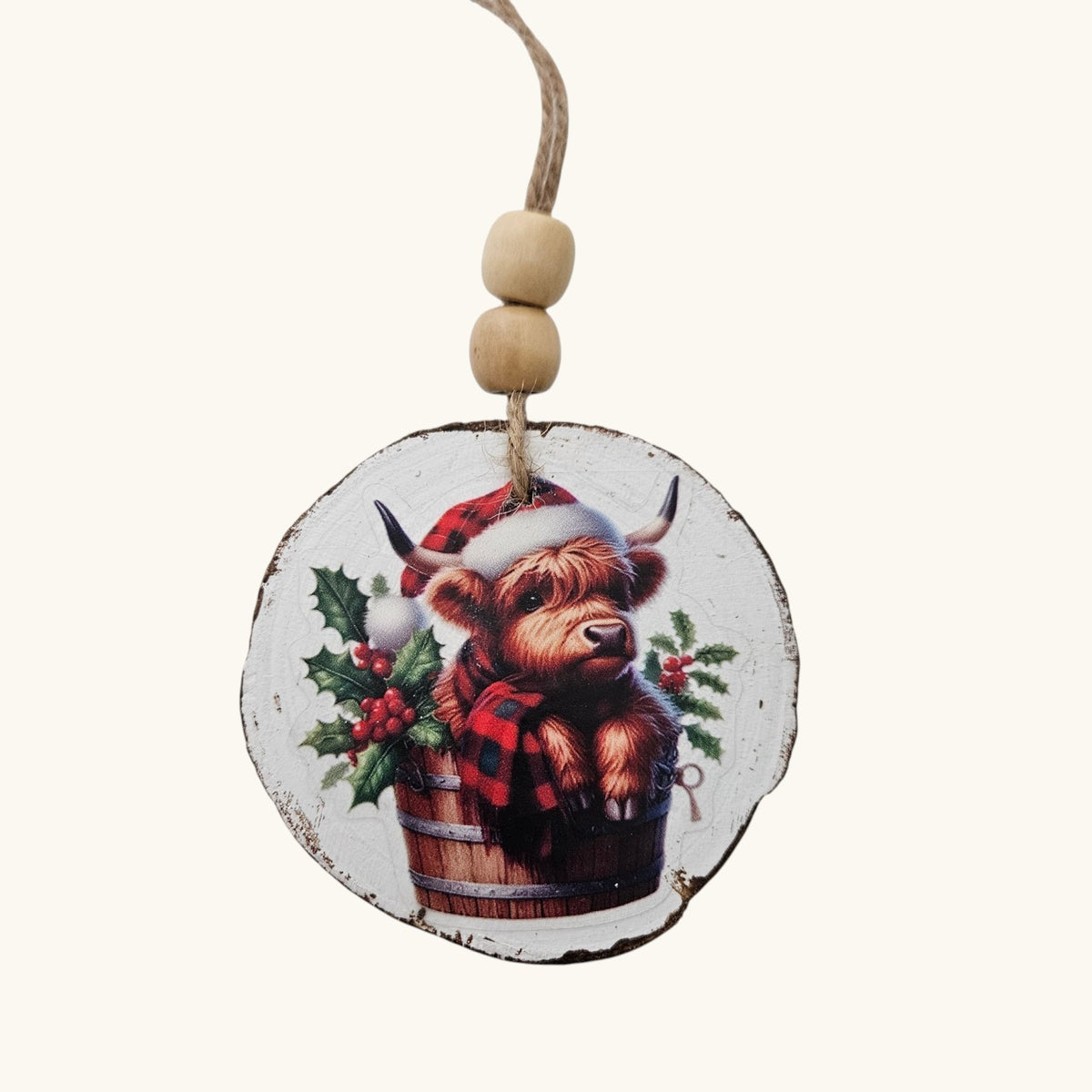 Handmade Wood Highland Cows Christmas Ornaments Lot of 12