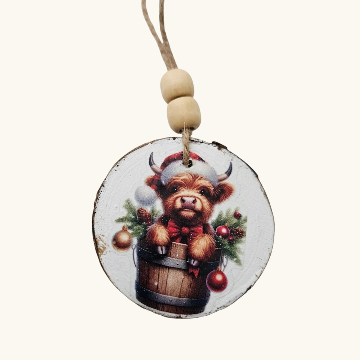 Handmade Wood Highland Cows Christmas Ornaments Lot of 12