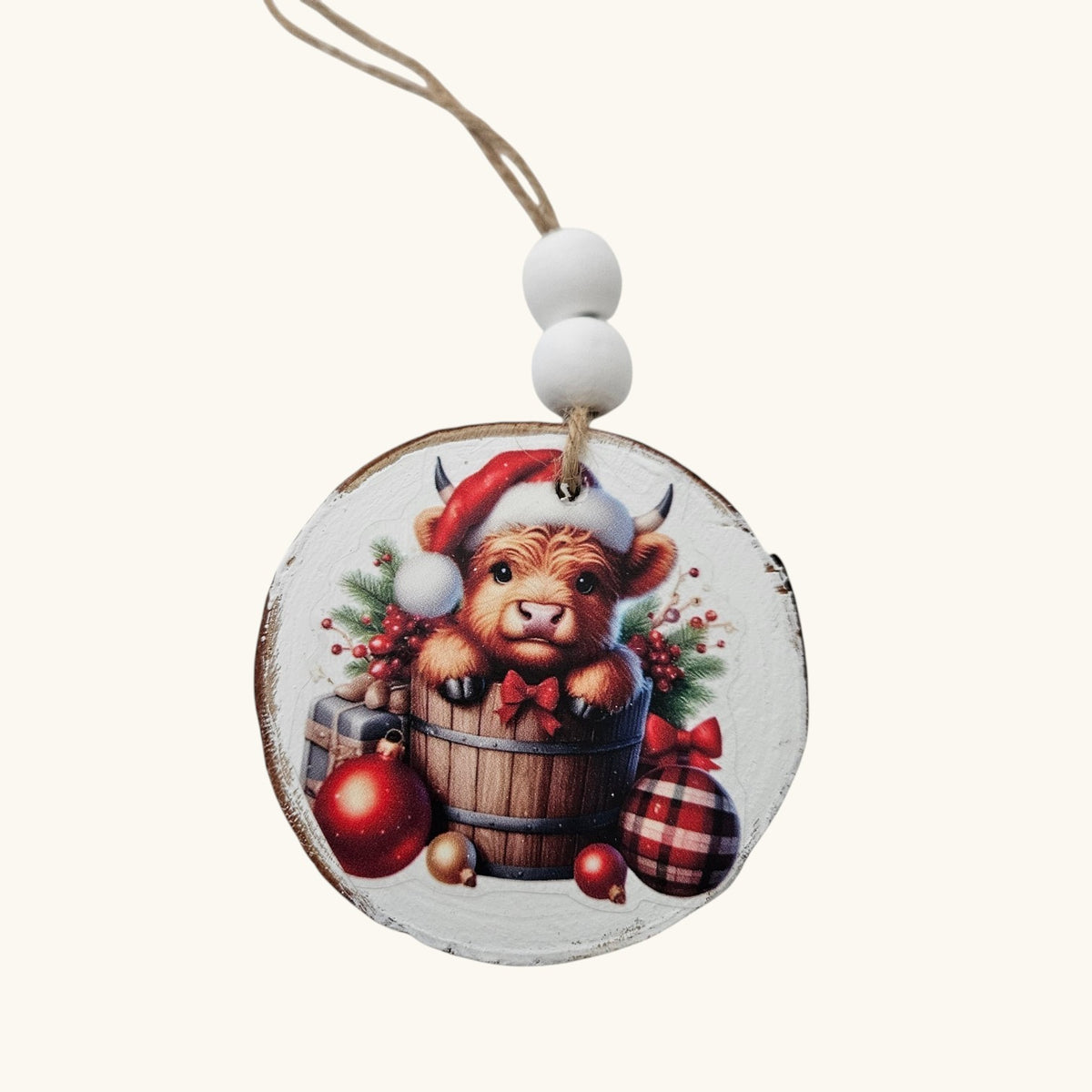 Handmade Wood Highland Cows Christmas Ornaments Lot of 12
