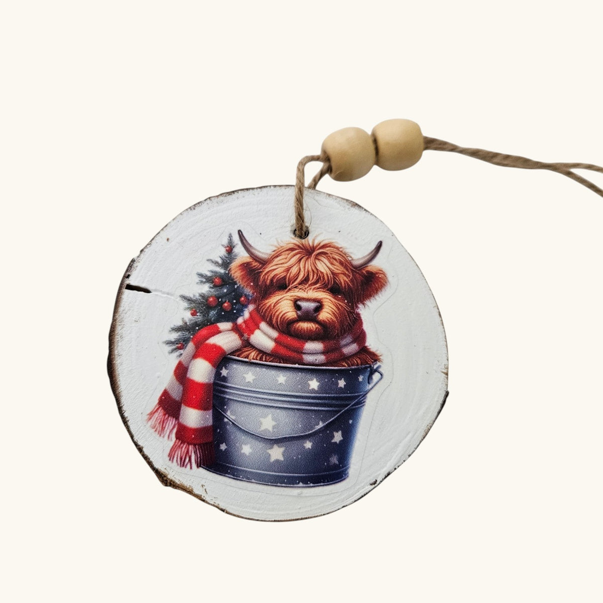 Handmade Wood Highland Cows Christmas Ornaments Lot of 12