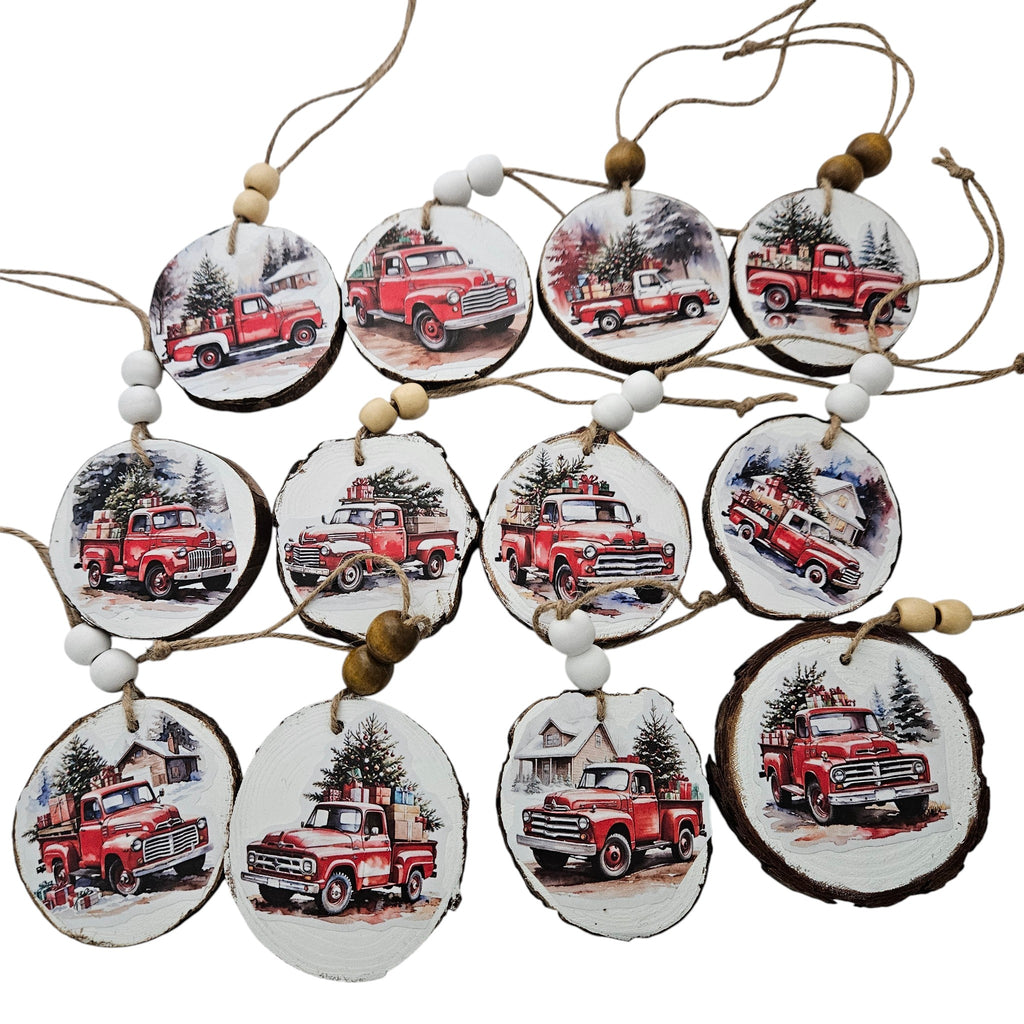 Handmade Wood Vintage Truck Christmas Ornaments Lot of 12