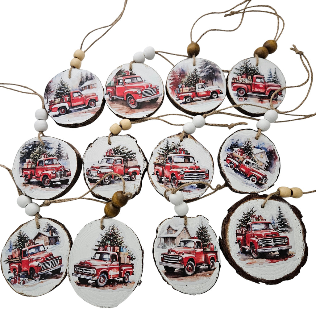 Handmade Wood Vintage Truck Christmas Ornaments Lot of 12