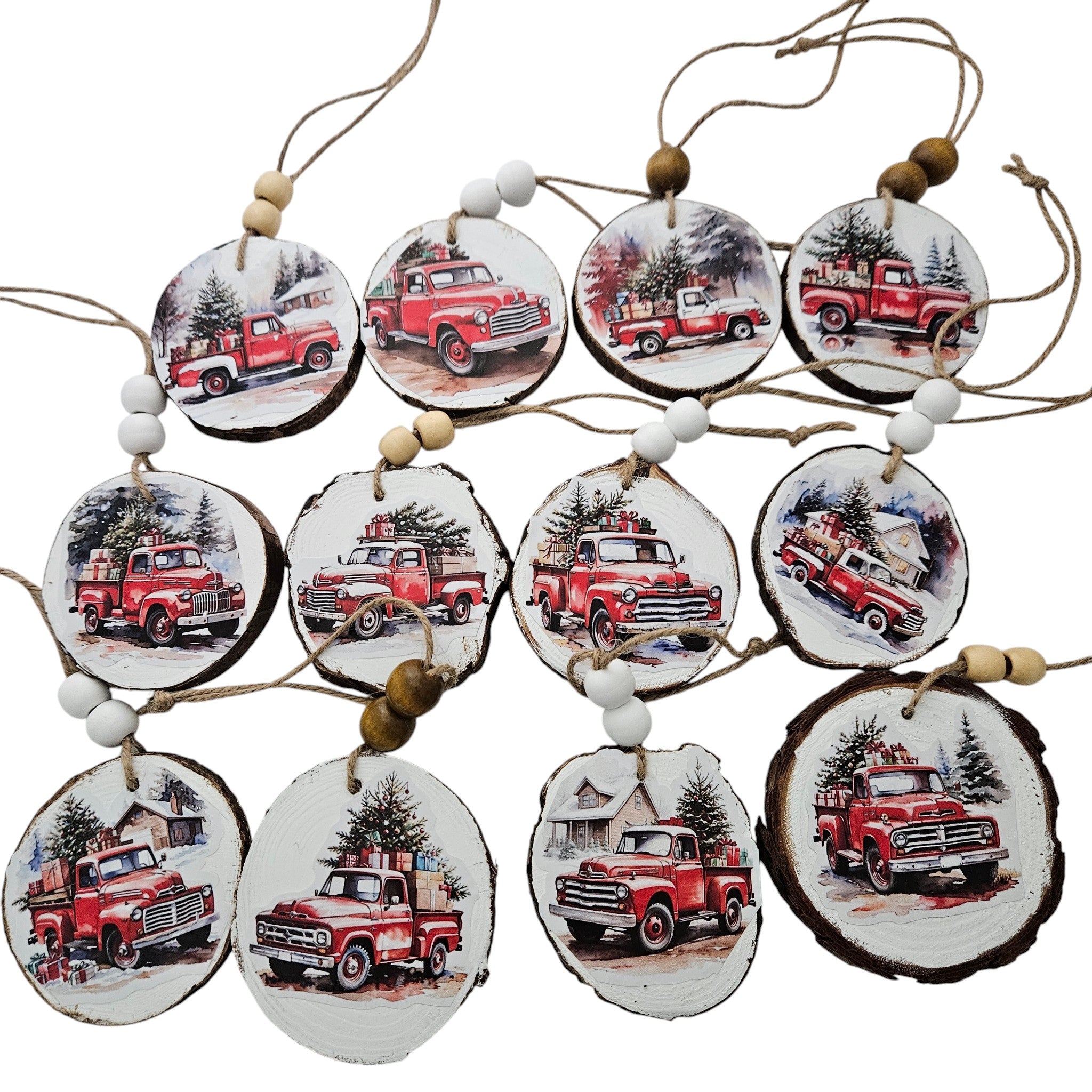Handmade Wood Vintage Truck Christmas Ornaments Lot of 12