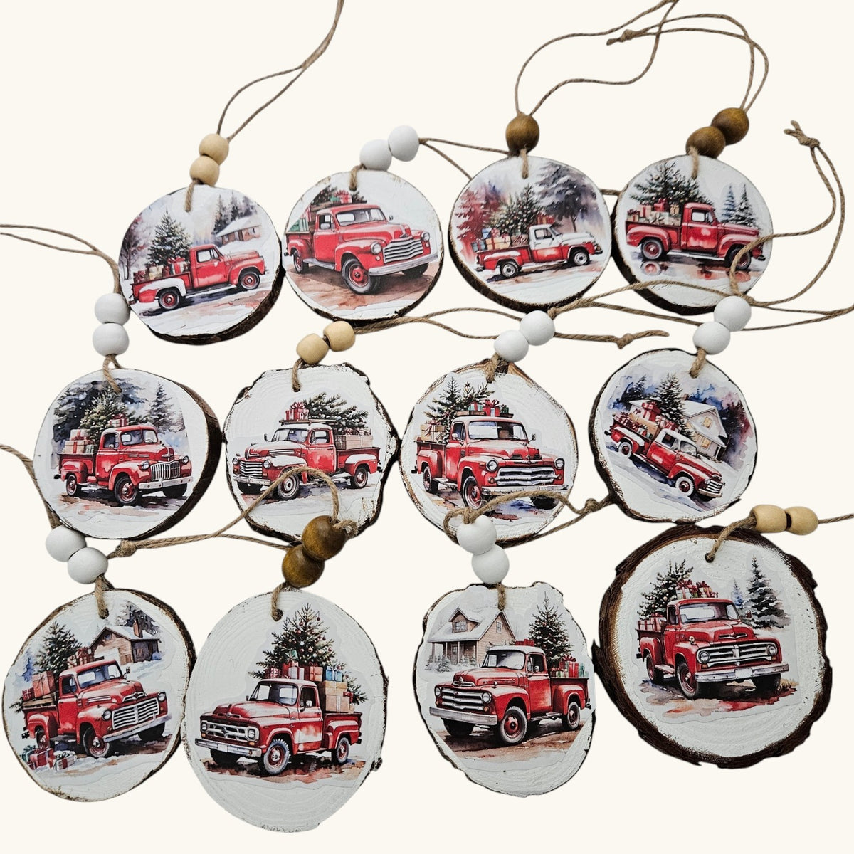 Handmade Wood Vintage Truck Christmas Ornaments Lot of 12