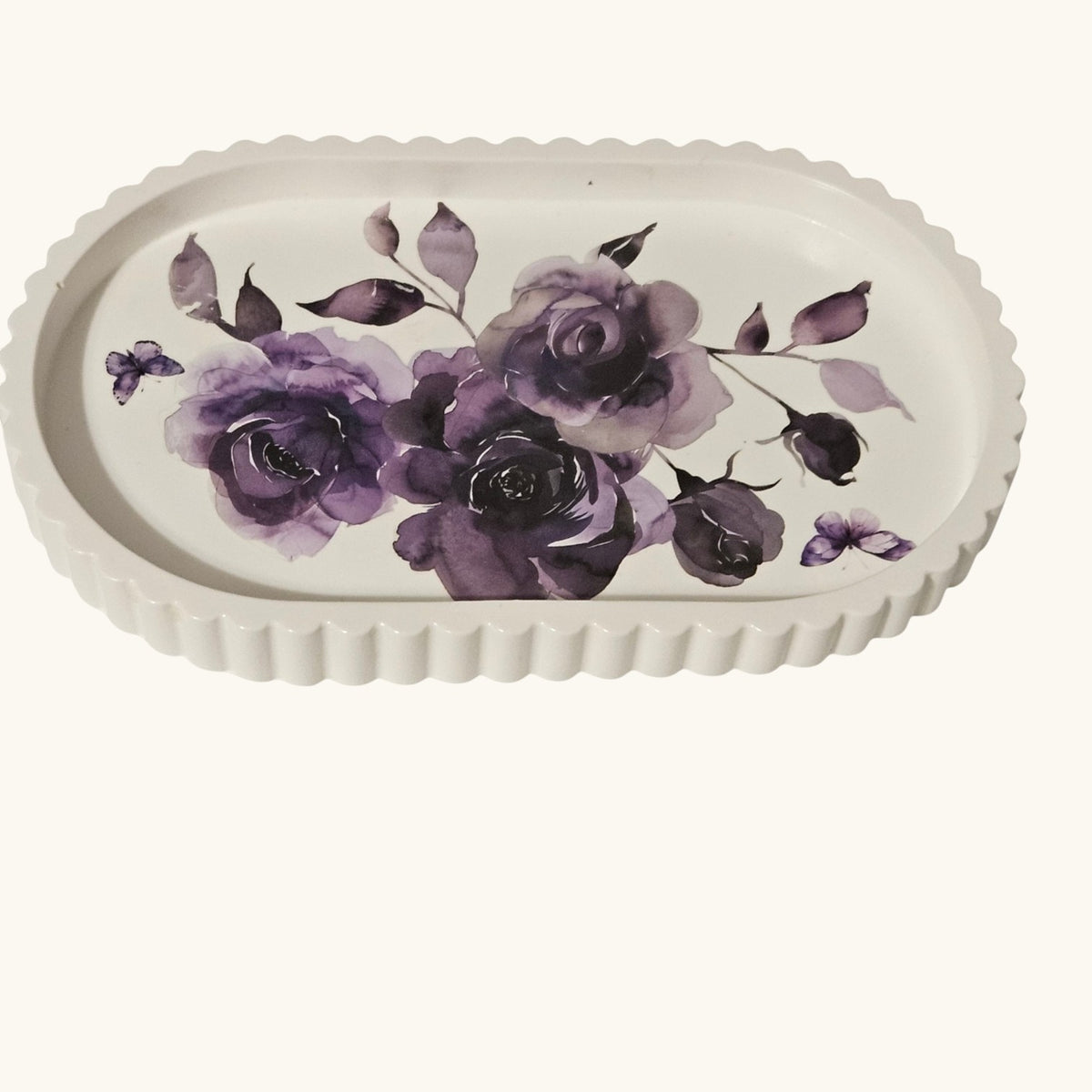 Handmade Eco Resin Purple Floral Tray – Elegant Lavender Rose Decorative Tray
