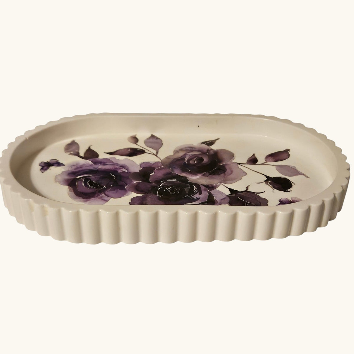 Handmade Eco Resin Purple Floral Tray – Elegant Lavender Rose Decorative Tray