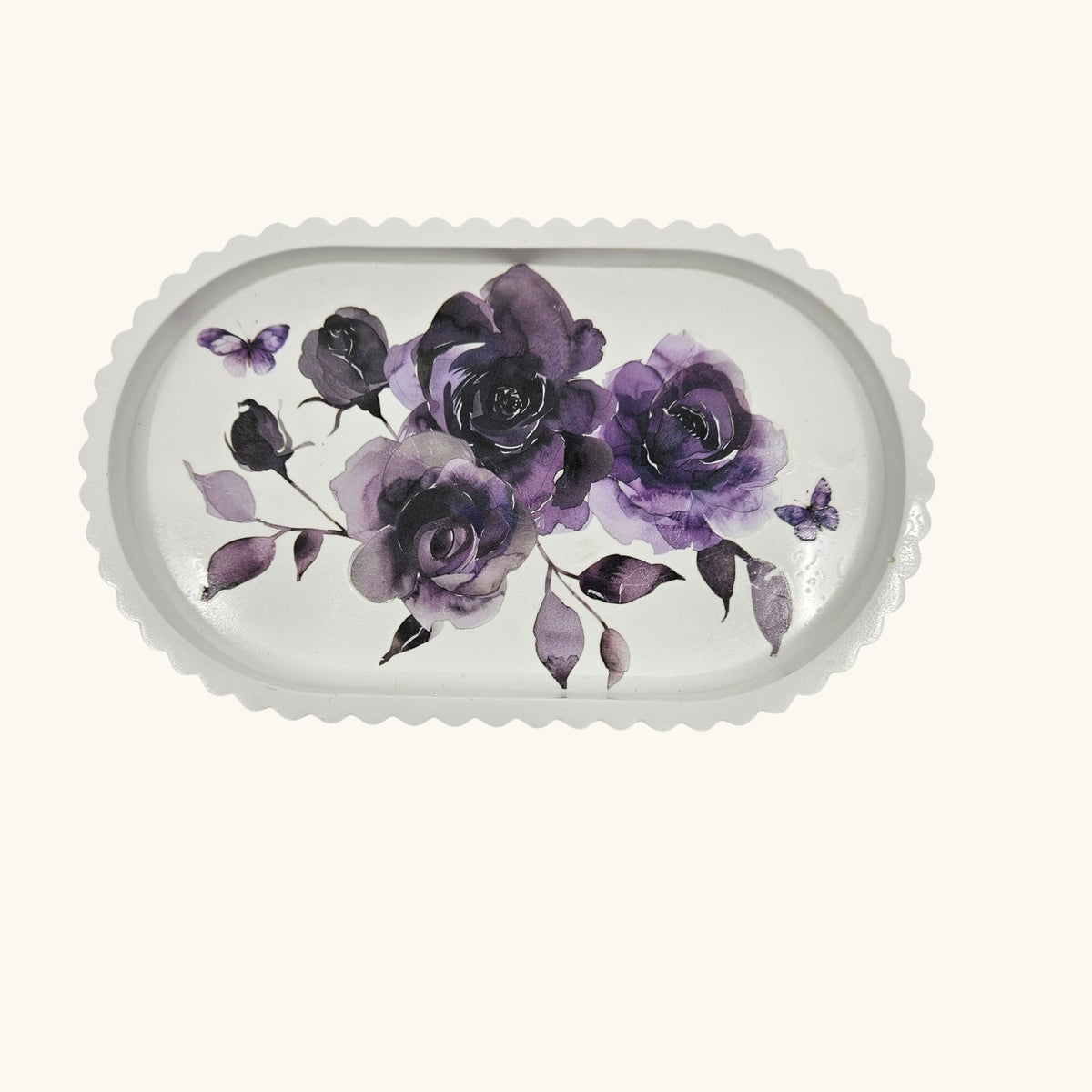Handmade Eco Resin Purple Floral Tray – Elegant Lavender Rose Decorative Tray