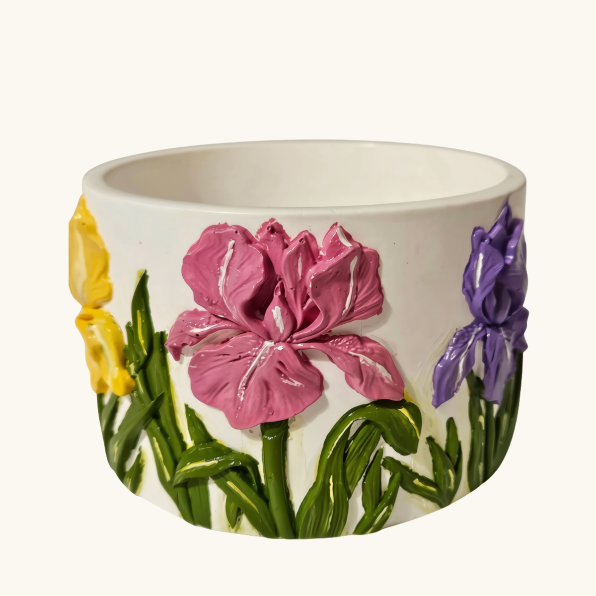 Hand Painted Floral Eco Resin Planter – Pink & Purple Flowers – Handmade Home Decor