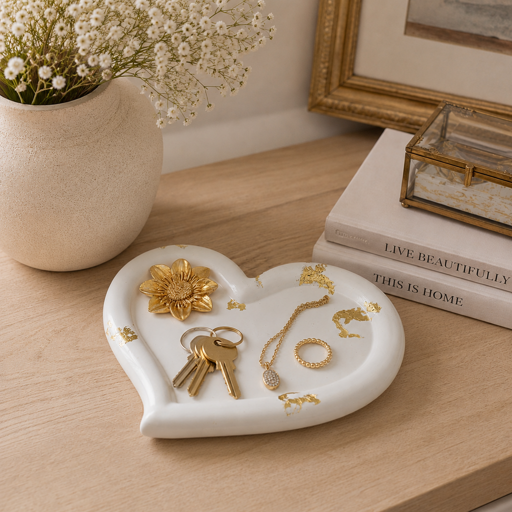Heart-Shaped Trinket Dish with gold accents