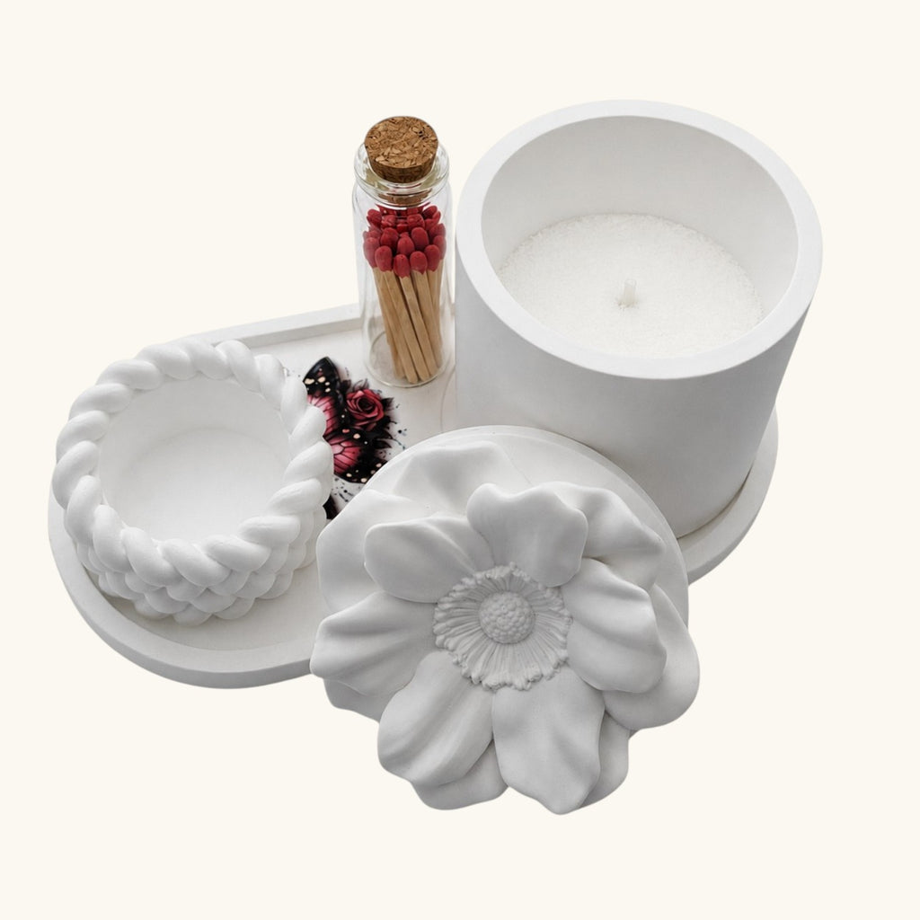 Rose Shaped Storage Jar Candle Vessel Tray Set