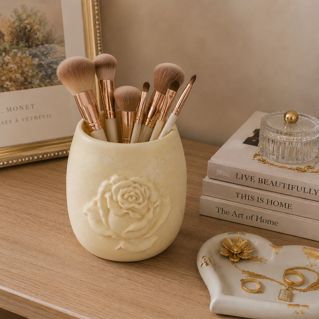Sculpted Rose Embossed Ceramic Vase