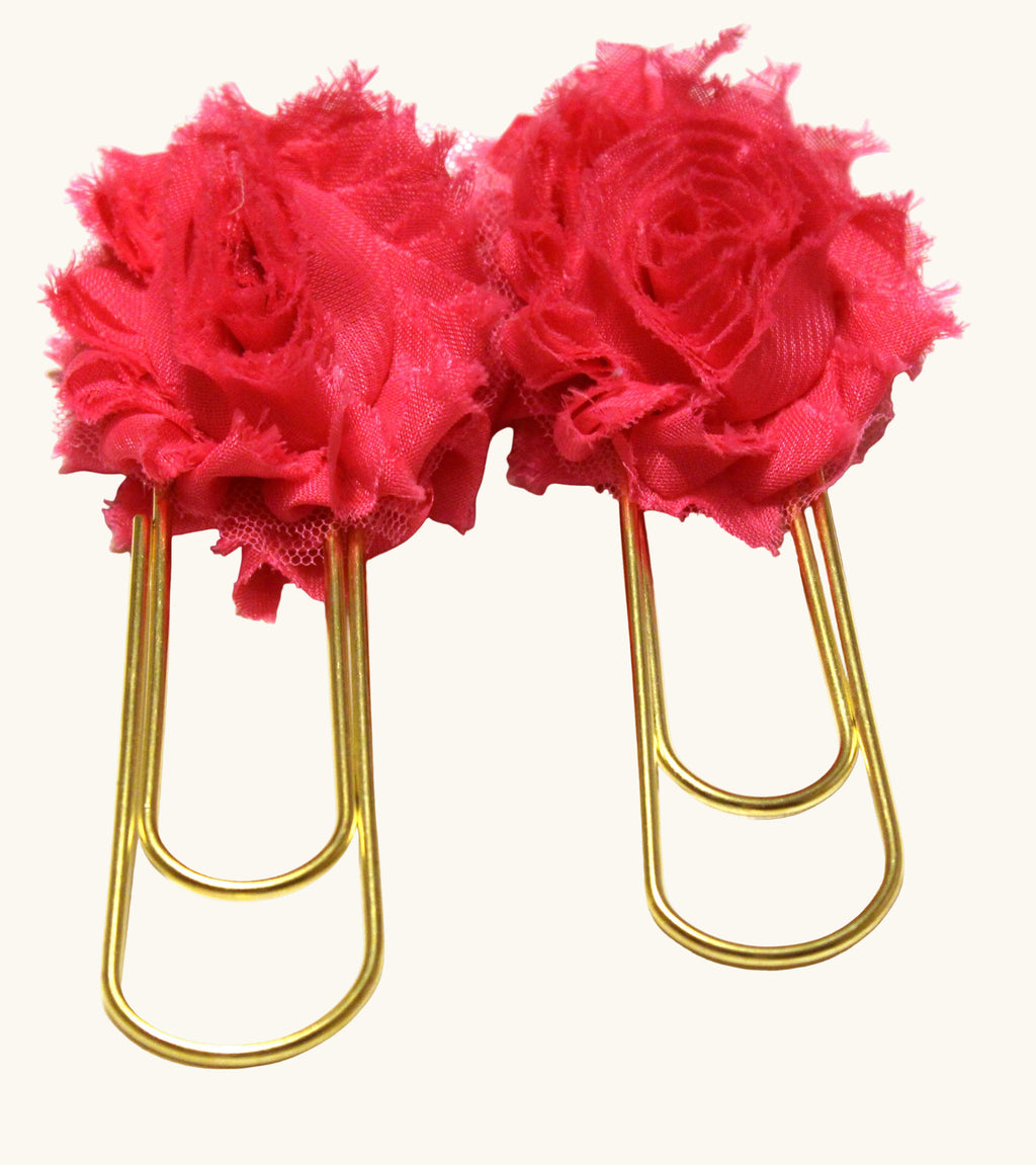 Fabric Rose Jumbo Paper Clips – Matching Set of 2