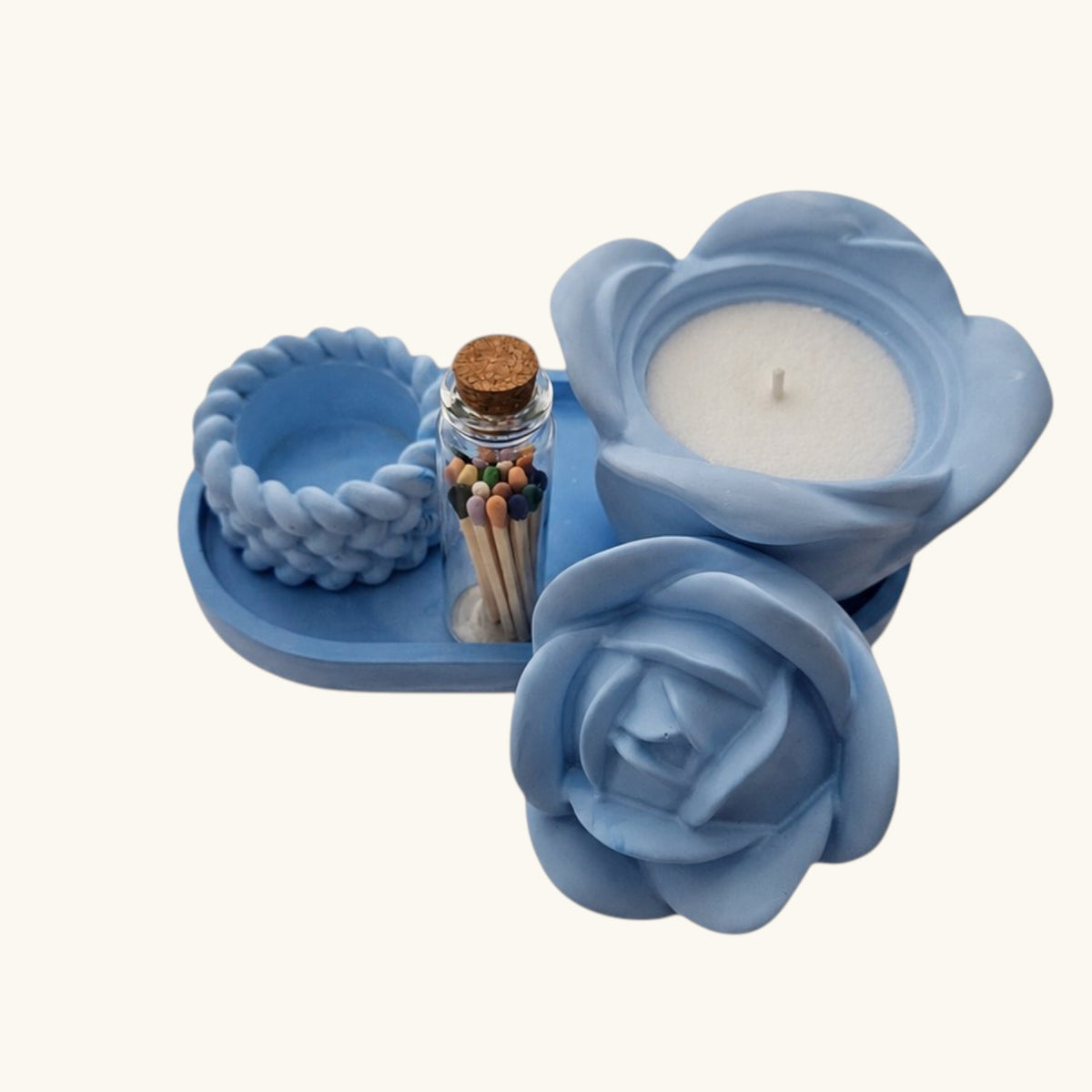 Rose Shaped Storage Jar Candle Vessel Tray Set
